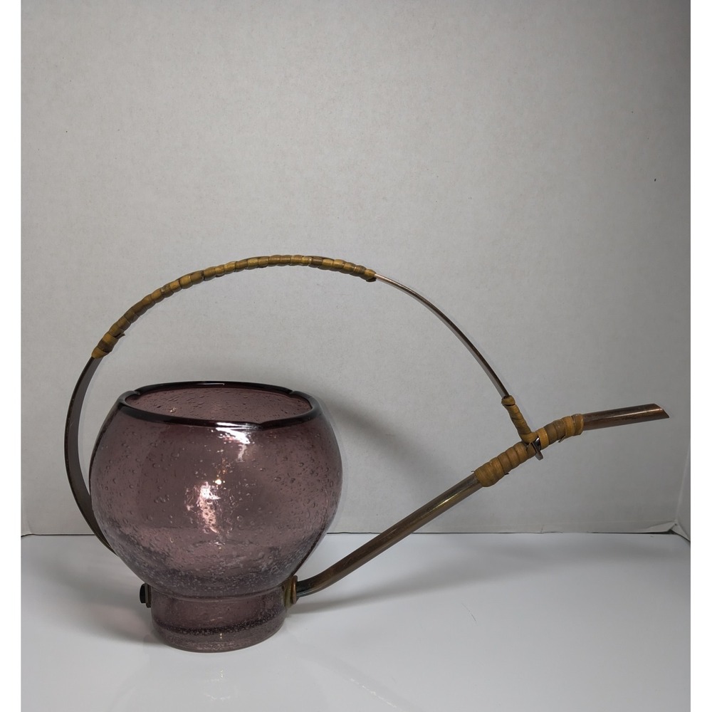 Amici Italian Amethyst Purple Blown Art Glass Watering Can Copper Spout Handle